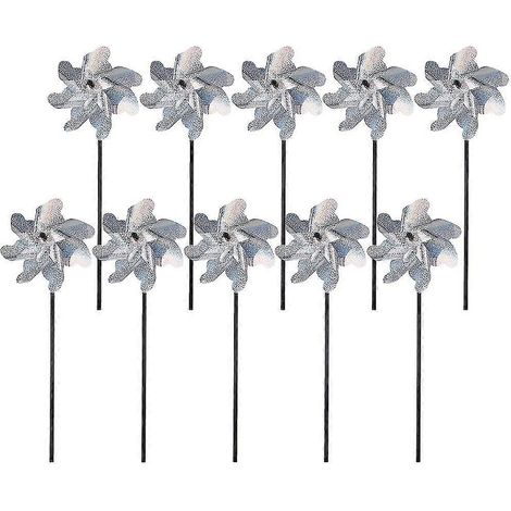 Lot de 10 moulins à vent réfléchissants pour jardin et terrasse, moulins à vent scintillants, pour effrayer les oiseaux et les animaux. (1/5)
