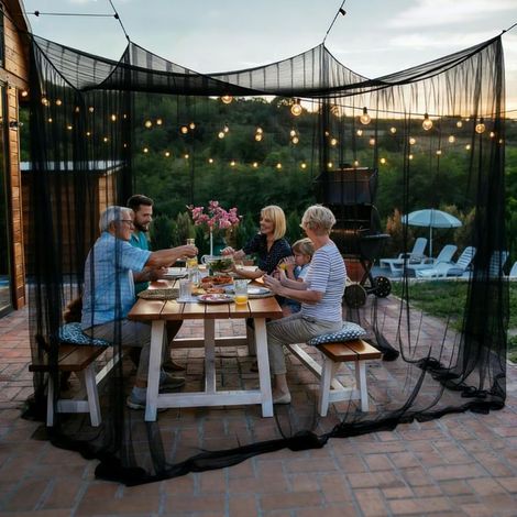 Moustiquaire pour extérieurs, 300 x 300 x 250 cm, protection contre les insectes pour tonnelle, jardin, terrasse, lit de camping, maille 220, maille fine avec 1 porte (noir) (1/5)