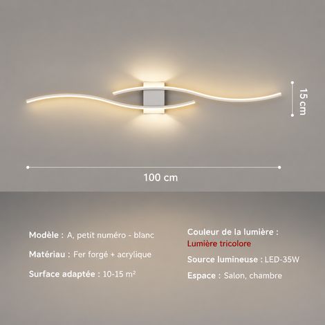 Applique murale LED linéaire design moderne blanc 60 cm lumière chaude pour salon chambre 1,01 kg – Livraison gratuite