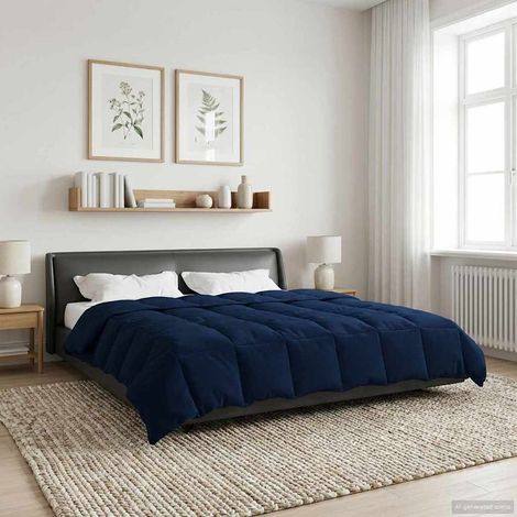 Winterbettdecke Gepolstert Dunkelblau 200 x 200 cm Mikrofaser