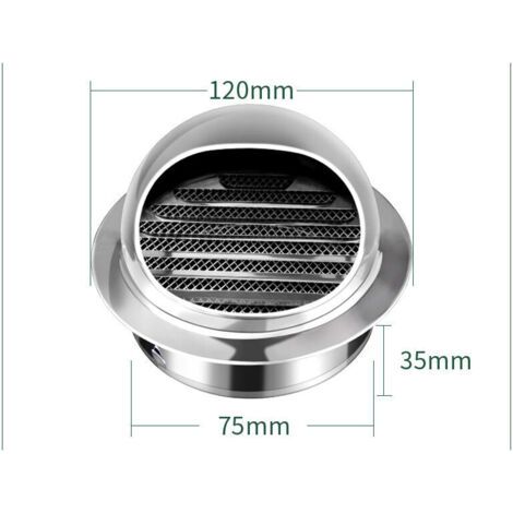 Grille de ventilation, grille de ventilation de l'aérateur d'air du tuyau d'échappement rond en acier inoxydable, avec moustiquaire (80 brossé ordinaire) (1/4)
