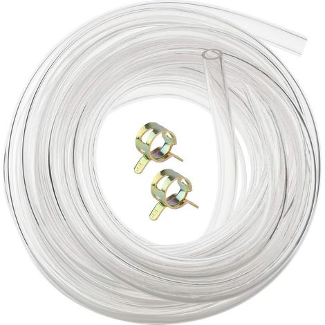 Manguera flexible de PVC transparente de grado alimenticio de 8 mm x 12 mm, manguera de agua/aire de 5 m con 2 abrazaderas. (1/4)