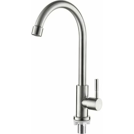Kitchen faucet, 360° swivel, single cold water, single lever kitchen sink faucet, stainless steel (1/4)