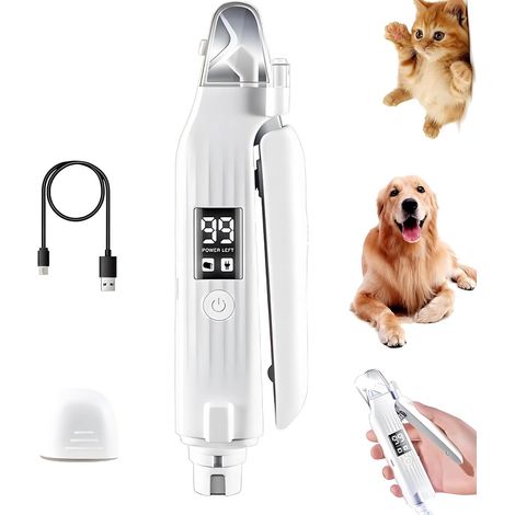 Cortauñas y lima para perros 2 en 1 silenciosos con pantalla LED, protector contra salpicaduras y amoladora USB para mascotas. (1/5)