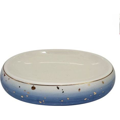Assiette Soucoupe Porte Savon Salle De Bain Céramique Blanc Bleu Meubles 79968 (1/2)