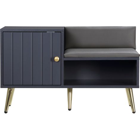 Scarpiera da Ingresso avec Seduta Imbottita e Armadietto 4 Paia di Scarpe Grigio 80x33x49cm