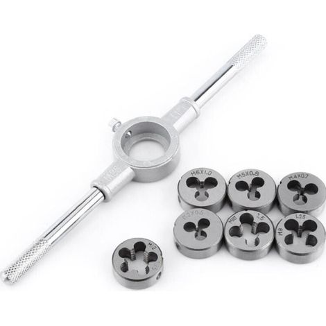 Coffret tarauds et filières Ensemble de 8 matrices métriques - Matrice à vis et support de clé à molette avec matrices M3-M12 Filetage et réenfilage Couper le traitement du filetage externe Trousse d'