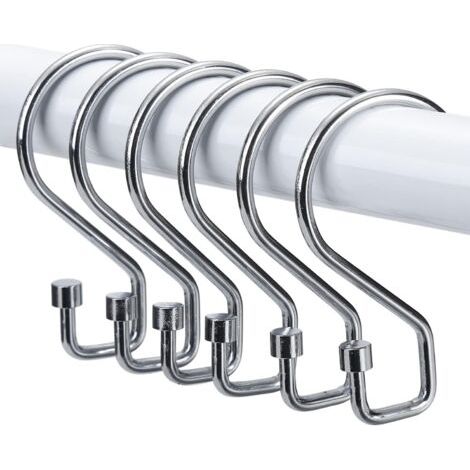 royaluxe-Anneaux Rideaux Douche, Lot de 12 Crochets en Forme de S Antirouille, Crochets Polyvalents pour Rideaux de Douche, Ustensiles de Cuisine, Vêtements, Serviettes (Argent)