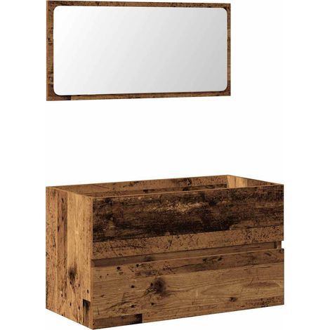 Maison Exclusive - Badschrank mit Spiegel Altholz-Optik Holzwerks