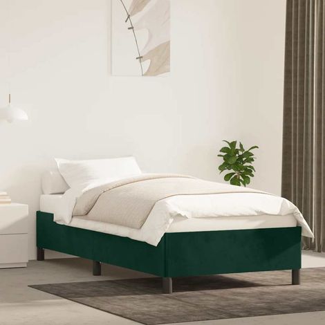 Lit simple pour adulte Cadre de lit - Vert foncé 90x190 cm Velours BV553568 - BonneVie (1/5)