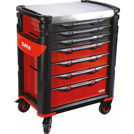 SAM OUTILLAGE Carrello a 7 cassetti per cubi alti, rosso, piano in acciaio inox - 417H