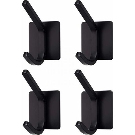 Strong adhesive hook made of black stainless steel (1 hook x 4 pieces), stainless steel hook (1/5)