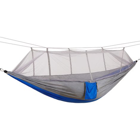 Hamac de voyage portable pour le camping, lit suspendu avec moustiquaire (gris-bleu) (1/5)