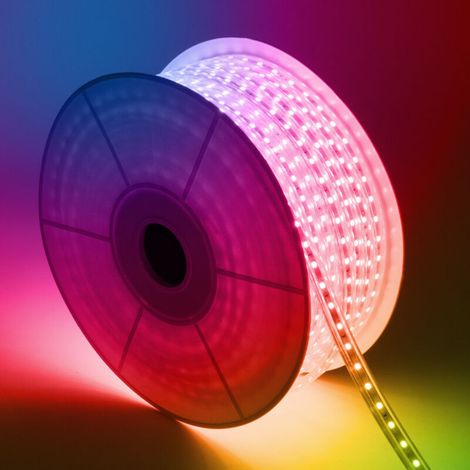 – Ruban LED RGB 50m 220V AC – Dimmable 60LED/m – IP65 étanche – Couleurs multiples avec télécommande IR 24 touches (1/5)