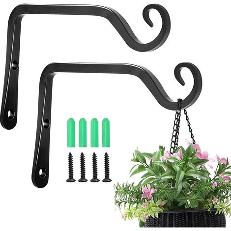 2 Stück Blumenampel Halterung aus Metall Pflanzenhaken Blumenhaken mit Schrauben für Vogelkäfige Windspiele Blumentöpfe Schwarz