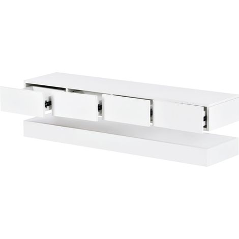 Meuble TV mural LED pour TV jusqu'à 55 pouces avec 2 armoires, 4 grandes tiroirs et commande Bluetooth APP, blanc CHICFURN (1/5)