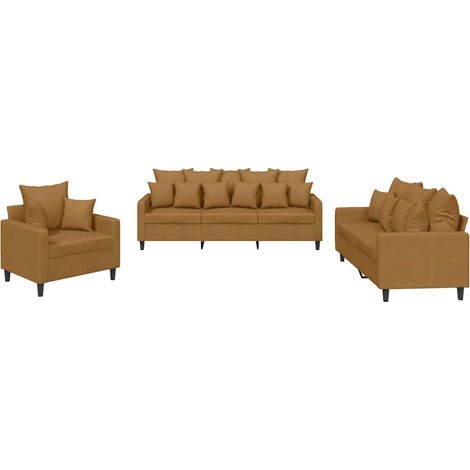 3-teiliges Sofa-Set mit Kissen Braun Samt