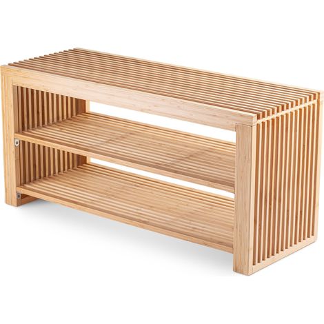 Shoe Bench with Bamboo Seat - Narrow 2-Tier Shoe Rack for 6 Pairs of Shoes - Space-Saving Design for Hallway, Closet & Entryway (1/5)