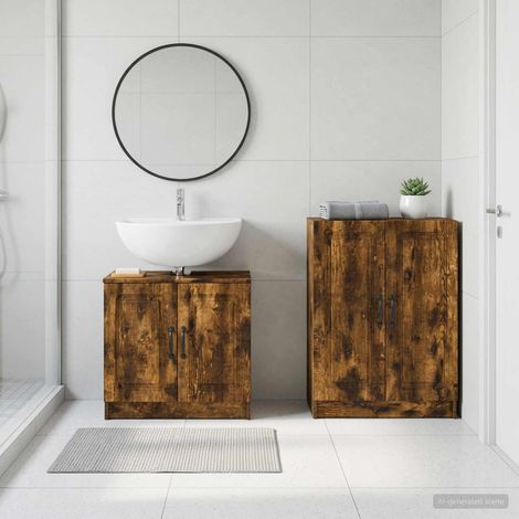 vidaXL 2 Piece Bathroom Cabinet Set UTRECHT Smoked Oak Engineered Wood (1/5)