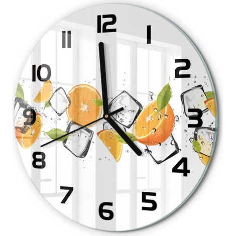 Horloge Murale Ronde Originale en Verre Silencieuse Design Moderne Salon Oranges avec de la glace fi 30 cm (1/5)