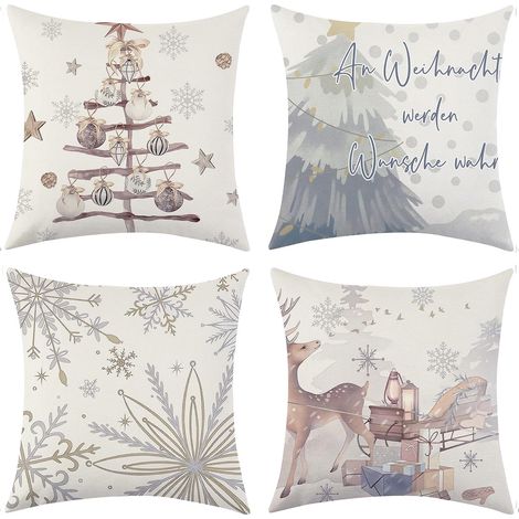 Federe Cuscini Decorativi Natalizie Set 4 Pezzi Beige 45x45 cm (1/5)