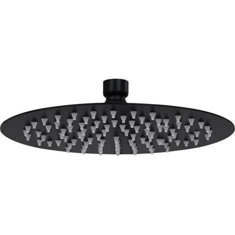 Pommeau de douche effet pluie, acier inoxydable, 20 cm, rond, noir