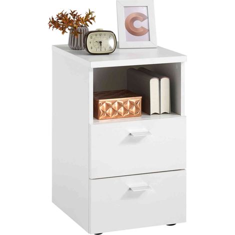 Chevet 2 tiroirs + 1 niche en bois blanc - CH13024
