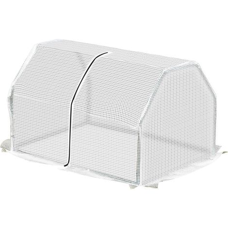 Serre de terrasse 100 x 70 x 60 cm, petite serre de jardin avec fermeture éclair, idéale pour la culture de plantes et de fleurs. Structure en acier, bâche en PE 140 g/m², blanche.