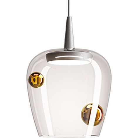 Zafferano Lampada a sospensione Bilia 230V in vetro borosilicato soffiato con finitura Alluminio e Bronzo, diametro 18 cm, LED 8W, CRI 90