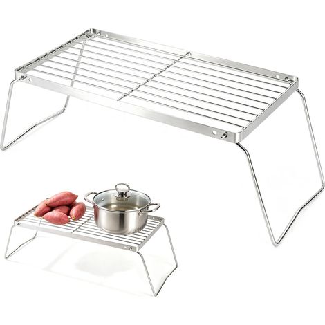 Grille de Barbecue Pliable en Acier Inoxydable 30 X 16 cm, Grille de Camping Pliable à Hauteur RéGlable, Grille pour Foyer ExtéRieur, Grill Pliable pour Pique-Nique en Plein Air Et Cuisson (1/5)