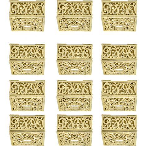 12 Stück hohle Bonbonboxen aus Kunststoff, goldfarben, quadratisch, ideal für Hochzeiten und Brautpartys (1/5)