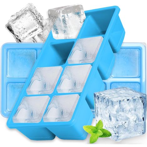 Lot De 2 Grands Bacs à Glaçons, XXL Bacs à Glaçons en Silicone Avec Couvercle, 8 Compartiments - Sans BPA - Pour Les Whisky, Cocktails (1/5)