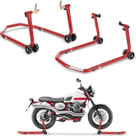 Jiubiaz Motorradständer 2-teilig, U-förmige Stahlheber für Vorder- und Hinterrad, Rot (1/5)