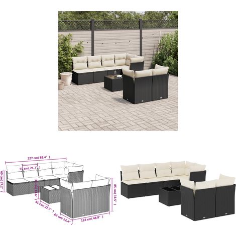 8-tlg. Garten-Sofagarnitur mit Kissen Schwarz Poly Rattan - Gartensortiment - Outdoor Möbel - Lounge Set - Rattan Sofa - Gartenlounge - Home & Living (1/3)