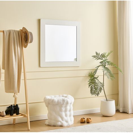 Specchio da parete quadrato 80 x 80 cm, cornice bianca effetto legno in MDF, DESVIAE (1/5)