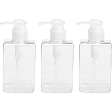 Lot de 3 flacons vides pour shampoing avec pompe, 150 ml, distributeur en plastique transparent rechargeable, pour shampoing, lotion et gel douche. (1/5)