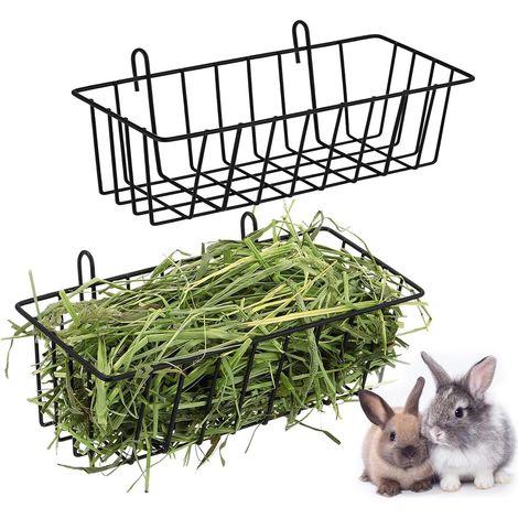 Rabbit Hay Feeder Metal Hay Rack Hanging Guinea Pig Feeder Food Storage Rack 2pcs (Black, 23107.5CM) (1/5)