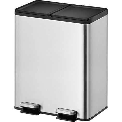 EKO - Poubelle à pédale tri sélectif Essential splitted 20+20 litres - Stainless steel - inox mat (1/4)