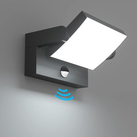 1 Applique Extérieur Détecteur Mouvement IP65 Panneau LED Pivotant Aluminium Noir Jardin Entrée