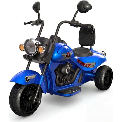 GARVEE - Moto Électrique Enfant 12V Double Moteur Trottinette Enfant 3-6 Ans avec Phares, Effets Sonores et Musique Roues Antidérapantes, 110x22x78cm (Bleu)
