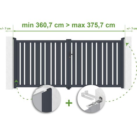 Portail battant ajustable en largeur VEYMONT 3,5m H.160cm Aluminium Gris Anthracite (1/4)