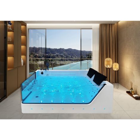 Vasca da bagno idromassaggio in vetro due posti full optional riscaldata 180x90cm Sicorage Traxy Sx