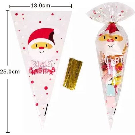 Lot de 15 sachets de bonbons de Noël - 17 x 33 cm - Motif Père Noël - Pour biscuits et friandises - Emballage (1/4)