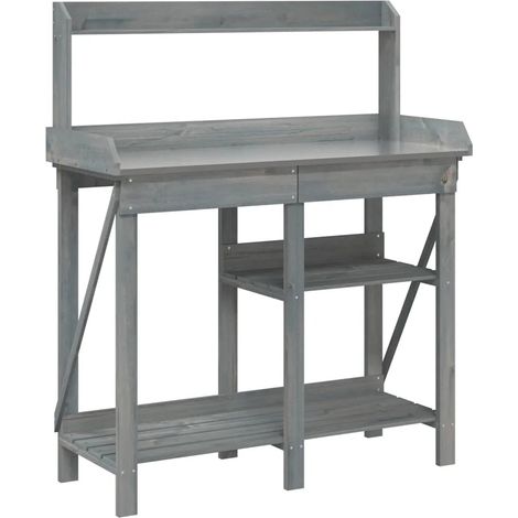 Mesa de plantación con estantes 110 x 45 x 125 cm uso en jardín almacenamiento versátil acabado mate en madera gris 020047465 (1/5)