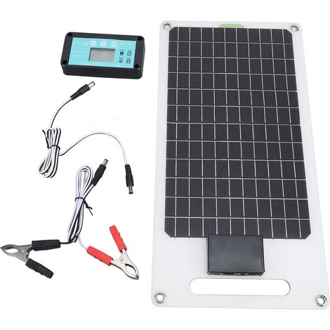 Régulateur de Charge Solaire 100A 12V 24V avec Panneau Solaire 50W Silicium Monocristallin 2 Ports USB Type-C Sortie DC pour Téléphone Camping-car Caméra Surveillance (1/5)