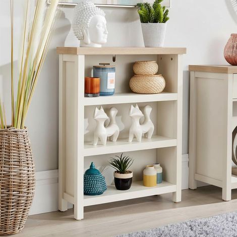 Low Bookcase Display Unit 3 Bookshelves DVD Storage Two Tone 36mm Oak Top (1/5)