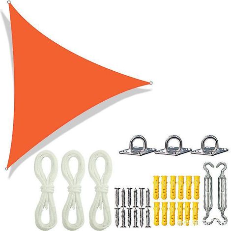 Voile d'ombrage triangulaire orange imperméable de haute qualité 3 x 3 x 3 m avec kit de montage en acier inoxydable 304 (1/5)