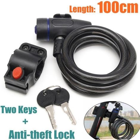 TEMPSA 100cm x 12mm Bike Câble Antivol Cadenas Serrure Spirale Pr Vélo VTT Moto Scooter (1/3)