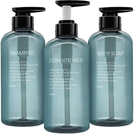 Distributeurs de savon rechargeables en plastique de 500 ml, lot de 3 avec pompe, pour salle de bain et cuisine - Idéal pour lotion, gel douche et shampoing (1/5)