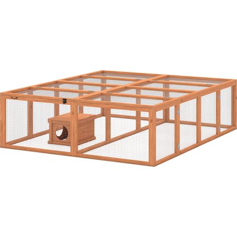 Clapier en bois à 2 portes, abri pour 2 à 4 lapins nains, 180,4 x 150 x 48 cm, orange (1/5)